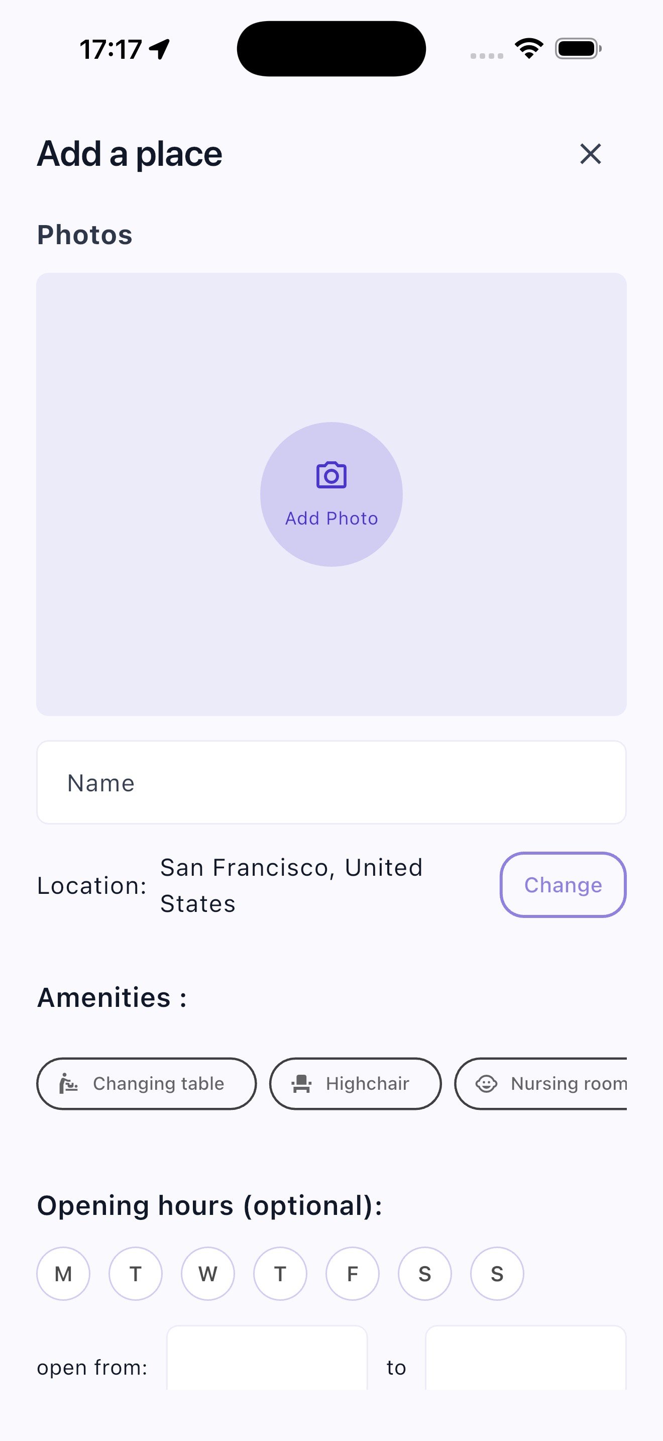 Baby Change Map details screen